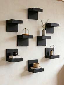10pcs/6pcs/1pc Deep Black Thickened Wall-Mounted Floating Shelf, Modern Display Rack With Iron Plate Support, Space-Saving Storage Organizer For Home And Office - A - View 9