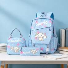 Miniso Sanrio Cinnamoroll 3er Set Leinwand Rucksack Set süßer Schuppen Muster Schulrucksack Kombination - Blau - Übersicht 2