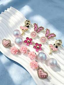 18pcs Rhinestone Butterfly Heart Pearl Flower Resin Fashion Minimalist Ins Style DIY Shoe Charms - Multicolor - View 5