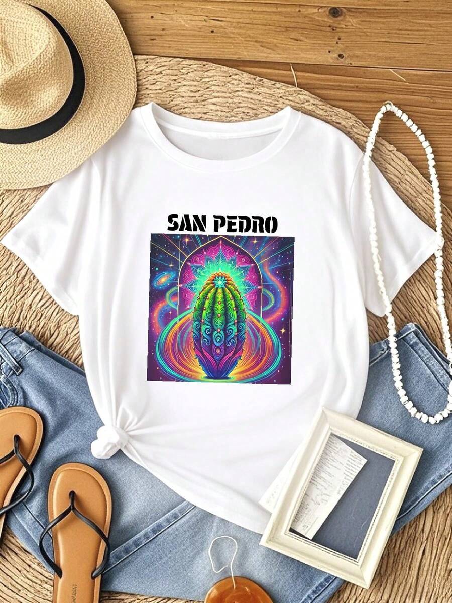 Damen-T-Shirt mit Aufdruck "San Pedro Psychedelic T-Shirt" – Unisex-T-Shirt mit farbenfrohem Naturkunstdesign - Weiss - Übersicht 1