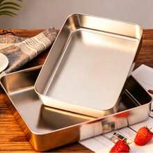 1pc/2pcs A Stainless Steel Square Flat Plate With A Lid, Suitable For Tiramisu And Baking. - Silver - View 4