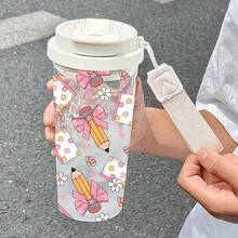 1/5個 17盎司透明可視鉛筆&花卉旅行保溫杯，配多功能防漏蓋、雙用吸管&飲用蓋，耐熱防摔附掛繩，戶外/車用/露營水瓶，適合學生的絕佳禮物 - 鉛筆 - 查看 9