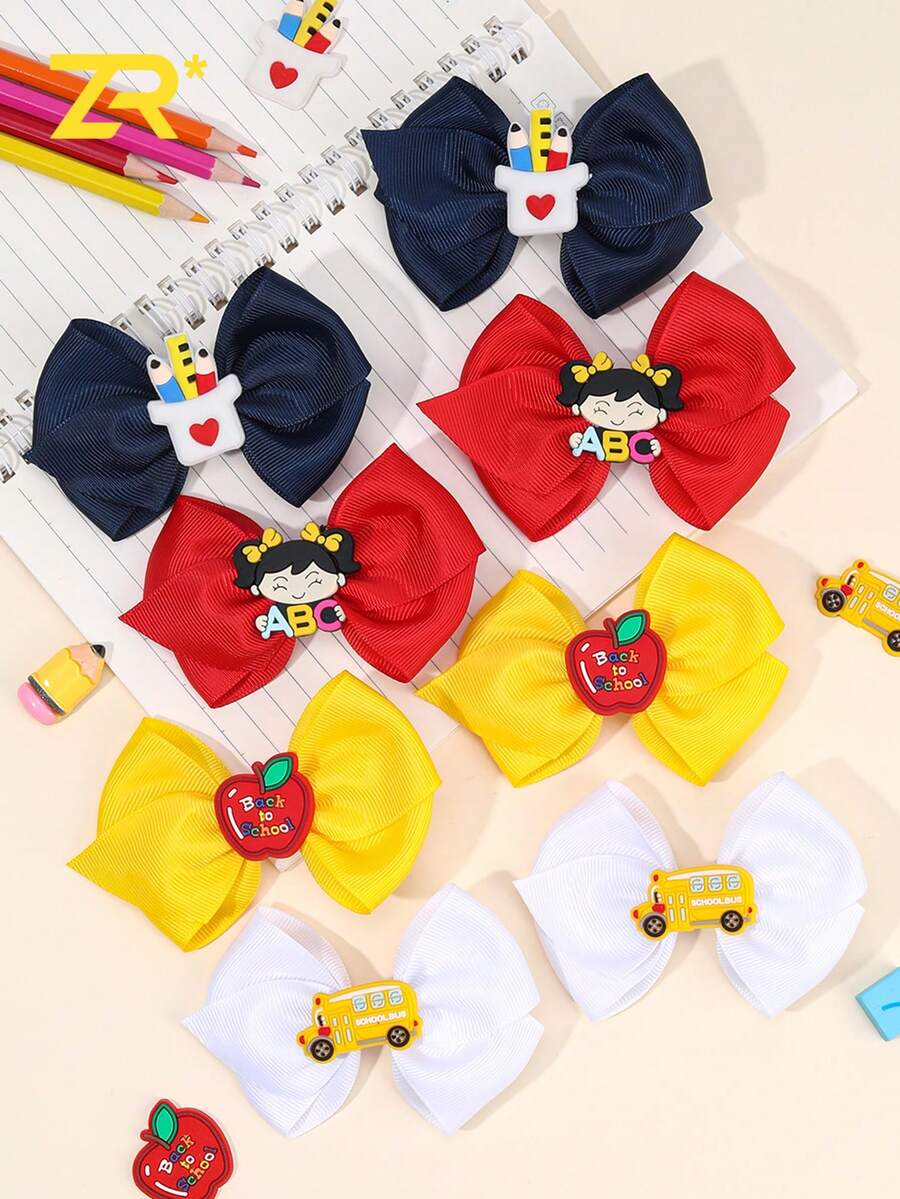 8pcs Back To School Hair Bow Clips,Solid ColorBarrettes With Cute Accessories,Casual Fashion School Style Hair Accessories For Women - Multicolor - View 1
