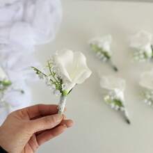 1/3/6件組伴郎賓客胸花,人造花婚禮裝飾/舞會/返校日,男士婚禮胸花,新郎西裝胸針 - 白色 - 查看 12
