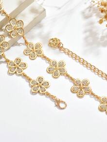 1 pièce Chaîne de taille style bohème avec fleur 3D et strass, couleur or/argent, chaîne de corps élégante, sexy, mode et polyvalente pour femmes, style palais pour fête, bal et tout cadeau de vacances - Doré - Voir 3