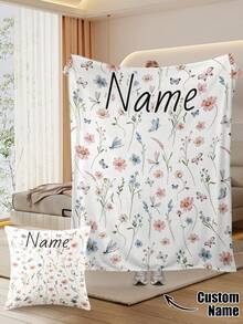 Custom Wildflower Personalized Text Soft Memory Flannel Blankets Pillow Cushion Cover Set ,Designed For Daily Comfort And Sentimental Moments. It's Perfect Gift For Father's Day, Mother's Day, Valentine's Day, Birthdayweddinggraduationanniversary - Multicolor - View 1