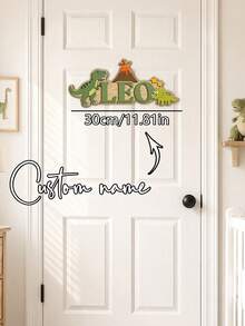 1 pieza Placa de nombre de dinosaurio personalizada - Decoración de madera para guardería - Letrero de dinosaurio para niño - Decoración de dormitorio de dinosaurio - Regalo para amantes de los dinosaurios, Letrero de puerta de madera con tema de dinosaurio personalizado para habitación infantil, Para padres y abuelos con niños que buscan decoración de guardería, regalos de cumpleaños o letrero personalizado para habitación infantil, Crea un sentido único de exclusividad, Elementos divertidos de dinosaurio y volcán inspiran la imaginación de los niños, Se combina perfectamente con varios estilos de decoración del hogar - Negro - Ver 3