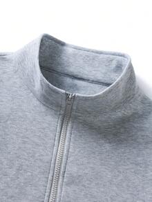 Men's Autumn/Winter Half-Zip Turn Collar Sweatshirt, Light Business Casual Pullover Top - Grey - View 5