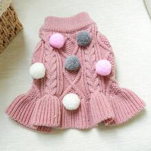 1件寵物衣服 狗貓服飾 小中型犬 幼犬 吉娃娃 柔軟舒適 毛球毛線洋裝 粉色 - 粉色 - 查看 9