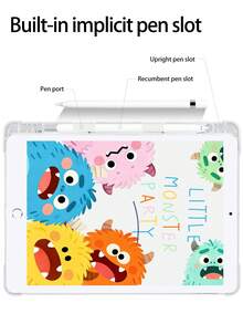 1pc Cute Cartoon Monster Letter Pattern Pencil Slot Painted Silicone Shockproof Tablet Protective Case With Sleep/Wake Function Compatible With Xiaomi - Multicolor - View 5