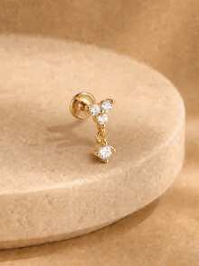 EleRunis 1pc 925 Sterling Silver Flower Stud Earring, Flat Back Labret Ear Jewelry, Suitable For Helix/Conch/Lobe/Cartilage/Ear Rim, Threaded Piercing, Delicate Jewelry For Daily Wear/Party - Gold - View 4