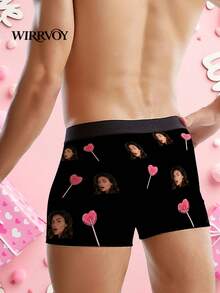 1Pc Custom Skeleton Quote Boxer Briefs For Men,Personalized Photo Underwear,Gothic Romantic Gift For Him, Pink Lollipop Design,For Husband / Boyfriend - Black - View 4