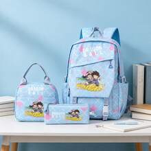 Miniso 龍珠悟空與琪琪 3件組帆布後背包套裝，飛雲印花可愛動漫學生包組合 - 藍色 - 查看 2