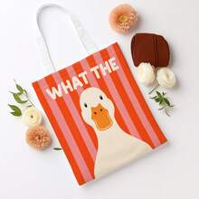 1pc Funny Goose Quote Tote Bag, Humorous Reusable Shopping Bag, Multifunctional Double-Sided Printed Handbag, Casual Style, Perfect Choice For Book Lovers, Friends Birthday New Year Christmas - Multicolor - View 4