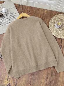 Plus Size Women's Autumn Vacation Casual Cute Bear Hug Heart Pattern Crew Neck Long Sleeve Faux Sweater Top Fall - Ash - View 5