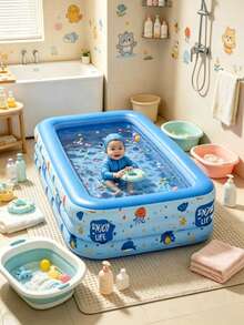 Children's Ocean Cartoon Rectangular Swimming Pool, Portable Indoor/Outdoor Baby Bath Tub, Suitable For Toddlers Summer Water Play, Foldable Water Play Accessory - Blue Dream Pool - View 2