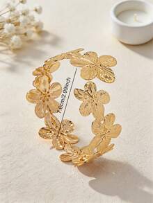 1pc/Set Summer Vacation Style Floral Design Women's Open Adjustable Arm Cuff, Suitable For Women's Beach Vacation And Summer Daily Wear - Golden - View 4