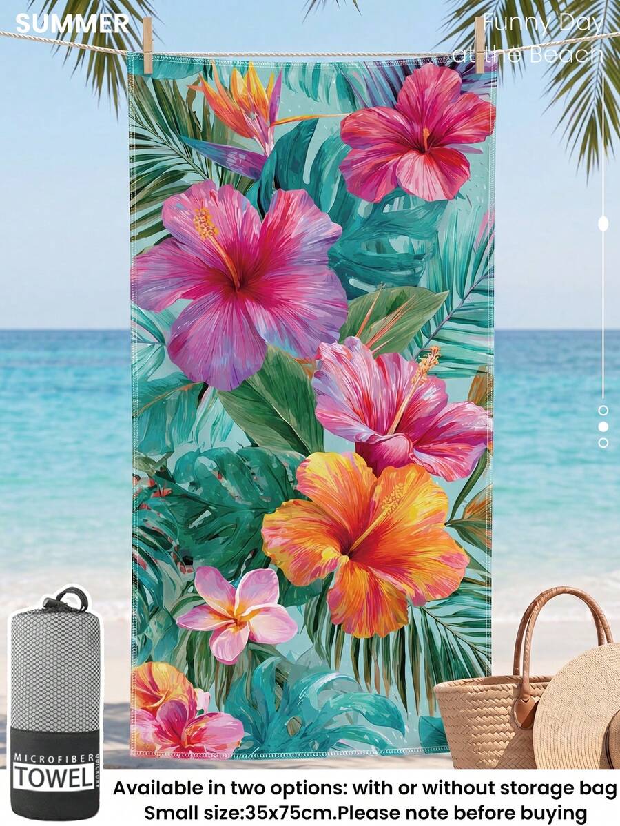 1件夏季海灘毛巾，海灘必備品，度假與浴室裝飾，超強吸水，適用於浴室、游泳、健身、瑜伽，柔軟超細纖維，輕巧便攜，防風、防曬、防沙，夏季旅行