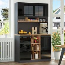 Modern Kitchen Cabinet, Buffet, Sideboard, Grey And Black, Metal Handles, Adjustable Shelves, Drawers, Open Storage Space, Anti-Tip Accessories, Suitable For Kitchen - Black - View 3