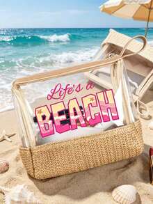 防水大容量便攜式化妝包 透明草編海灘化妝包 "Life's A Beach" 印花防水PVC盥洗包 旅行收納包 海灘必備包 透明盥洗包 可存放防曬霜、零食、比基尼和海灘必需品 適合女性度假、泳池派對、夏季海灘、日常使用 收納包 輕便化妝包 適合海灘旅行、潛水、夏季度假、旅行、日常使用 適合伴娘、單身女郎派對禮物、返校季、夏季度假 理想之選 - 彩色 - 查看 5