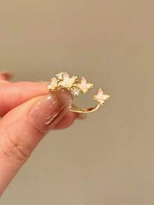 3pcs Summer Elegant Pearl Flower Ring Set Simple Fashion Style Versatile Finger Ring Set - Gold - View 4