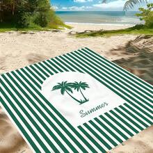 1pc Green Line Coconut Tree Patterned Beach Mat, Extra-Large Beach Mat, Lightweight And Durable. Ideal For Travel, Camping, And Picnics. Extra-Large Size For Adults. Highly Suitable For Beaches And Outdoor Adventures - Multicolor - View 3
