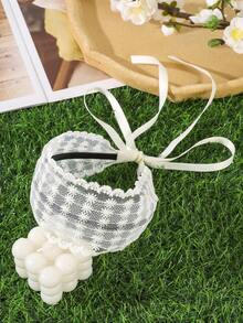 1pc Daily Casual Gentle Minimalist White Hollow Flower Mesh Wide Headband Hairband - White - View 2