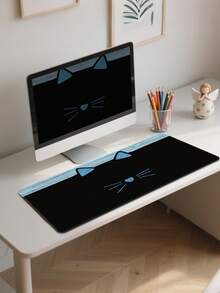 Alas Mouse Kucing Lucu, Alas Meja Hitam Besar, Desain Wajah Kucing Biru, Bagian Bawah Karet Anti Selip, Tepi Dijahit, Alas Keyboard Kucing Lucu, Cocok Untuk Kantor, Bermain Game, Dekorasi Rumah - View 4