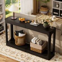 Curved Side Table, 140 Cm Long, With Storage Space. This Two-Tiered Storage Table Is Perfect For Behind The Sofa, In Entryways, Hallways, And Foyers. Black. - Black - View 4