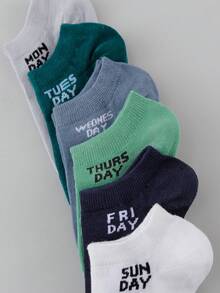 6 Pairs Women's Letter & Weekday Pattern Comfortable Breathable Short Socks - Multicolor - View 3