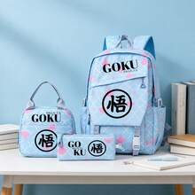 Miniso 龍珠悟空漢字符號 3件組帆布背包套組，極簡「悟」字印花時尚動漫包組合 - 藍色 - 查看 2