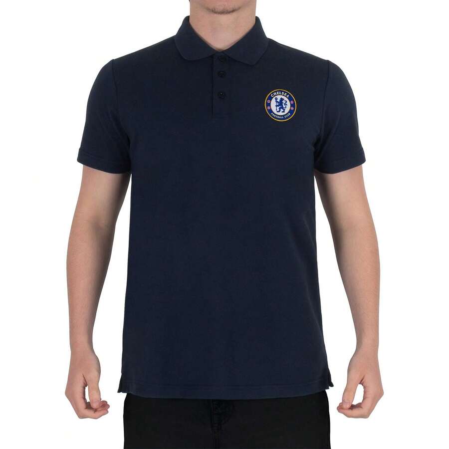 Chelsea FC Mens Crest Polo Shirt - Navy Blue - View 1