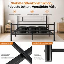 Sour Lemon Metal Bed Frame, Guest Bed Frame, Modern Youth Bed With Slatted Frame, For Bedroom, Guest Room, 140 X 200 Cm, Black - 黑色 - 查看 6