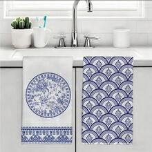 2pcs Blue And White Floral Bird Pattern Kitchen Towels, Rectangular Microfiber Kitchen Towels, Dish Cloths, Scouring Pads, Hand Towels, Cooking Baking Tea Towels, Kitchen Decor, Housewarming Gift, Birthday Gift, Bathroom Cleaning Wipes, Decorative Towels - Multicolor - View 6
