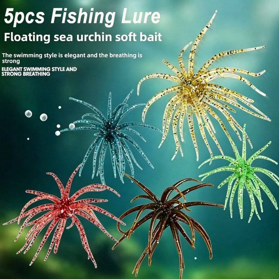 Floating Sea Urchin Soft Bait, Fishing Lure, Biomimetic Soft Worm, Sea Fishing, Black Pond, Wild Fishing, Water Ball Bait, Green Sea Urchin Dice-Shaped Soft Plastic Lure, Realistic Slow-Sinking Bass Fishing Lure, Suitable For Freshwater, Saltwater, Ice Fishing, All-Scenario Fishing Gear, Can Be Used For Lakes, Rivers, Reservoirs, Shore Fishing, Unisex, Lure Fake Bait, Fishing, Fishing Gear Supplies, Spring, Summer, Autumn, Winter, Suitable For Any Season, Enjoy Fishing Fun, Halloween/Christmas/New Year - Multicolor - View 1