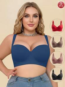 MIMILEMON 5pcs Plus Size Seamless Bras, Smooth Minimalist Lift & Support Bras - Multicolor - View 12