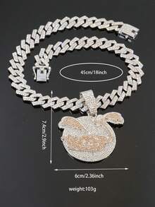 Hip Hop Full Rhinestone Flamingo Runner Pendant Cuban Chain Necklace, Heavy Rhinestone Inlaid Cuban Chain Rap Style Birthday Personalized Gift Jewelry - Cartoon Ostrich Pendant Necklace - View 10