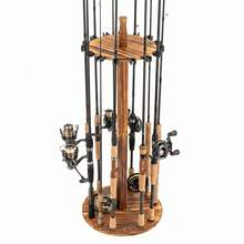 Fishing Rod Holder Stand, Vertical Fishing Pole Rack For Rod & Reel Storage - Brown - View 2