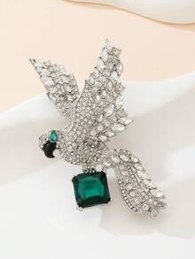 1pc Vintage Full Rhinestone Eagle Green Gemstone Brooch, Luxury Elegant Flying Bird Pin, Exquisite Accessory Gift For Women's Suit And Coat - Multicolor - View 4