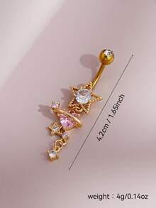 1pc Pink Heart Zirconia Planet Pattern Pierced Belly Button Ring, Delicate And Sexy, Suitable For Women's Daily Wear, Dating, Party And Gathering - Yellow Gold - View 2