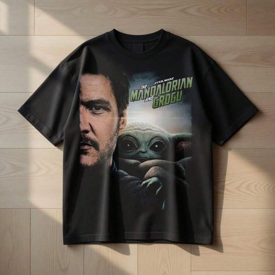 Mandalorian Grogu Shirt, Star Wa Rs Inspired Graphic Tee, Baby Alien Space Warrior T-Shirt, Sci Fi Movie Fan Gift Shirt - 黑色 - 查看 1