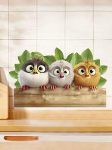1pc Cartoon Cute 3 Birds & Green Plants Removable Room Decor Wall Sticker, Suitable For Bedroom, Living Room, Kids Room - 1PC - View 2