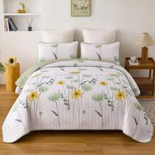 Draelibor 3 Pieces Botanical Leaves Flower Quilt Set,Twin Full Queen King Size Boho Floral Branches Soft Microfiber Coverlet Set For All Season,For Mother's Day/Wedding/Christmas/Halloween Gifts,Home Room Bedroom Bed Decor(1 Bedspread, 2 Pillowcases) - Blue - View 35