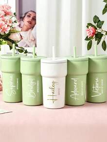 Vaso térmico de acero inoxidable personalizado, taza de viaje con nombre personalizado, regalo de dama de honor taza de café, regalo personalizado, vaso térmico con pajita, taza de viaje personalizada, vaso térmico, regalo de dama de honor, vaso térmico con tapa, invitación de dama de honor, despedida de soltera, taza de café - Multicolor - Ver 3
