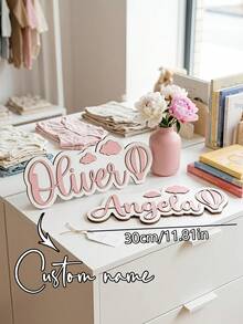 Personalized Name Butterfly Double-Sided Nameplate, Pink & White Striped Design, Baby Birthday, Children's Room, Nursery Wall Decor - Black - View 5