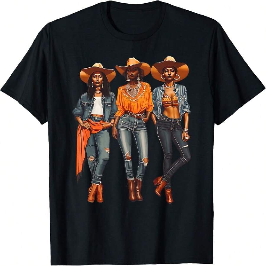 Black Cowgirl Western Rodeo Melanin Black History Texas T-Shirt(1) - Black - View 1