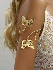 1pc Elegant Floral Pattern Women's Upper Arm Bracelet, Spring/Summer Bohemian Style Arm Cuff - Gold - View 4