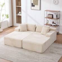 Modular Compression Sofa In Chenille Fabric, Filled With 30D High-Resilience Foam. Easy To Move And Featuring A Non-Slip Base, It Is Ideal For Living Rooms And Other Spaces. Beige - 象牙白 - 查看 6