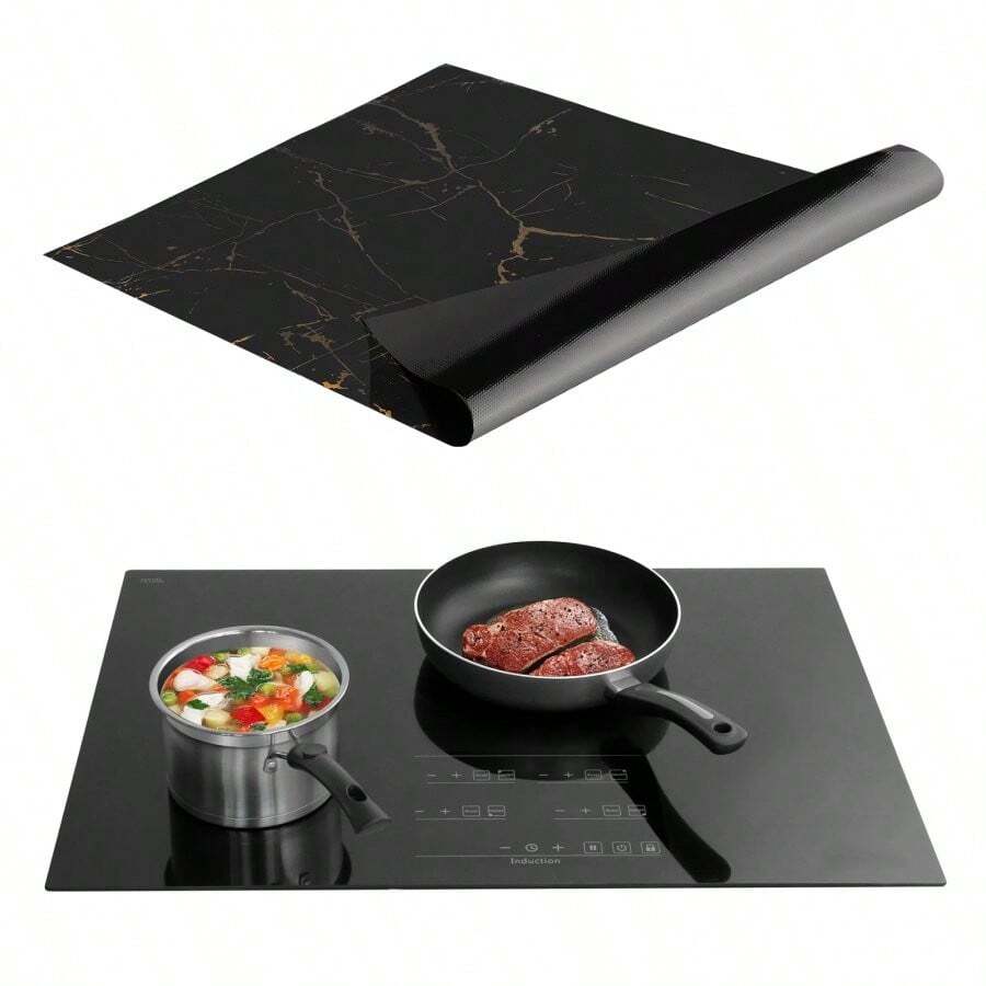 Induction Cooktop Protector Mat, Heat Resistant Anti Scratch Silicone Stove Cover Mat 61*53cm Cuttable Nonstick Multifunctional Kitchen Pad Easy To Clean For Induction Cooker Countertop Baking - Black - View 1