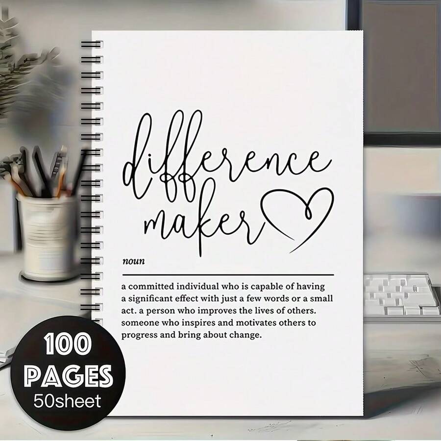 1本趣味螺旋筆記本「Difference Maker」勵志設計,100頁,適合日常激勵,可作為工作筆記本,適合作為辦公室與居家禮物送給朋友、女性與男性,學校用品 - A - 查看 1